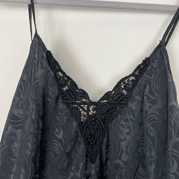 Amelias Vintage Black Satin Floral Chemise Slip Size Medium Made in USA - Picture 3 of 6
